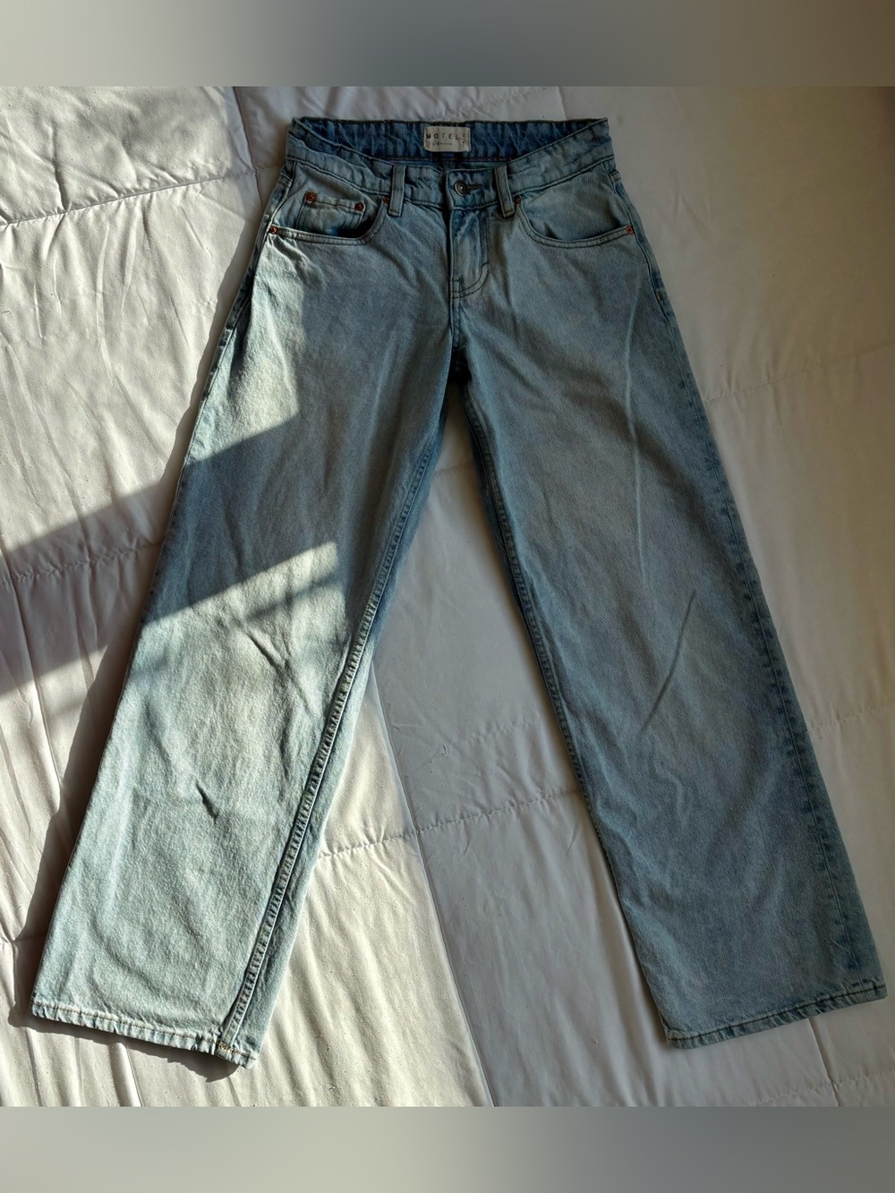 MOTEL Rocks Roomy Wide Leg Low Rise Jeans Light Blue Wash Y2K Baggy W24 L32 - Picture 9 of 13